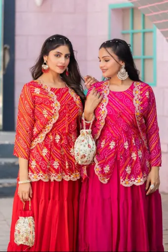Holi special Bandhej Lehenga crop top & jacket